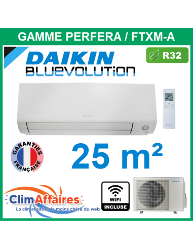 Daikin Climatisation Monosplit Inverter Réversible - PERFERA BLUEVOLUTION + WIFI - R32 - FTXM25A + RXM25A (2.5 kW)