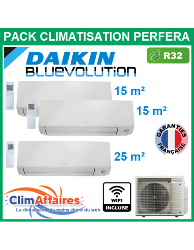 Daikin Trisplit - PERFERA Bluevolution - R32 - 3MXM52A9 + 2 x CTXM15A + FTXM25A + WIFI (5.2 kW)