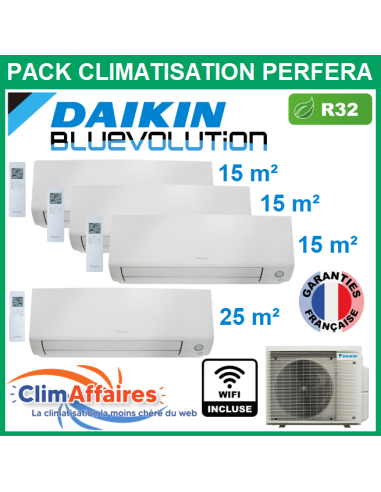 Daikin Quadrisplit - PERFERA Bluevolution - R32 - 4MXM68A9 + 3 x CTXM15A + FTXM25A + WIFI (6.8 kW)