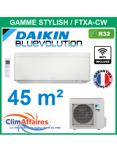 Daikin Climatisation Monosplit Inverter Réversible - STYLISH BLUEVOLUTION + WIFI - R32 - FTXA42CW + RXA42B9 - Blanc