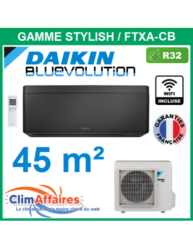 Daikin Climatisation Monosplit Inverter Réversible - STYLISH BLUEVOLUTION + WIFI - R32 - FTXA42CB + RXA42B9 (4.2 kW) - Noir