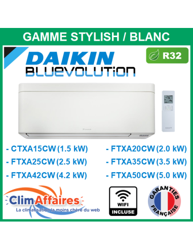 Daikin Unité Intérieure - STYLISH + WIFI - R32 - CTXA15CW, FTXA20CW, FTXA25CW, FTXA35CW, FTXA42CW, FTXA50CW