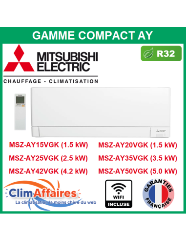 Mitsubishi Unités Intérieures Murale - COMPACT WIFI - MSZ-AY15 / MSZ-AY20 / MSZ-AY25 / MSZ-AY35 / MSZ-AY42 / MSZ-AY50