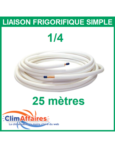 Liaison frigorifique cuivre isolée simple pour climatisation 1/4 M1de 25 mètres qualité professionnelle