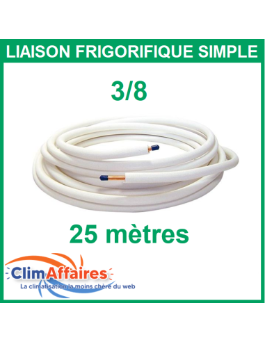 Liaison frigorifique cuivre isolée simple pour climatisation 3/8 M1de 25 mètres qualité professionnelle