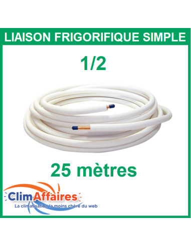 Liaison frigorifique cuivre isolée simple pour climatisation 1/2 M1de 25 mètres qualité professionnelle