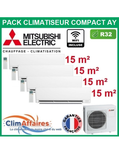 Mitsubishi Climatisation Quadrisplit COMPACT AY R32 - MXZ-4F72VF4 + 4 x MSZ-AY15VGK + WIFI (7.2 kW)