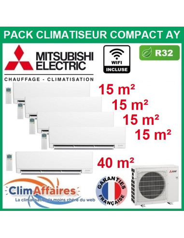 Mitsubishi Climatisation 5 split COMPACT AY R32 - MXZ-5F102VF2 + 4 x MSZ-AY15VGK + MSZ-AY42VGK + WIFI (10.2 kW)