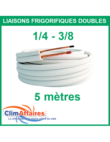 Liaisons frigorifiques cuivre isolées double pour climatisation 1/4 - 3/8 M1de 5 mètres qualité professionnelle