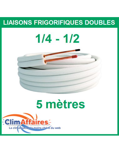 Liaisons frigorifiques cuivre isolées double pour climatisation 1/4 - 1/2 M1de 5 mètres qualité professionnelle