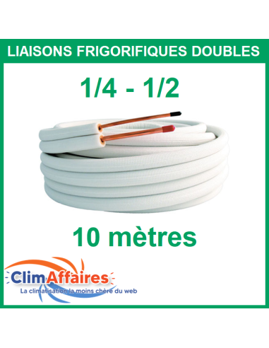 Liaisons frigorifiques cuivre isolées double pour climatisation 1/4 - 1/2 M1de 10 mètres qualité professionnelle