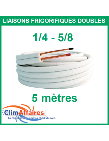 Liaisons frigorifiques cuivre isolées double pour climatisation 1/4 - 5/8 M1de 5 mètres qualité professionnelle