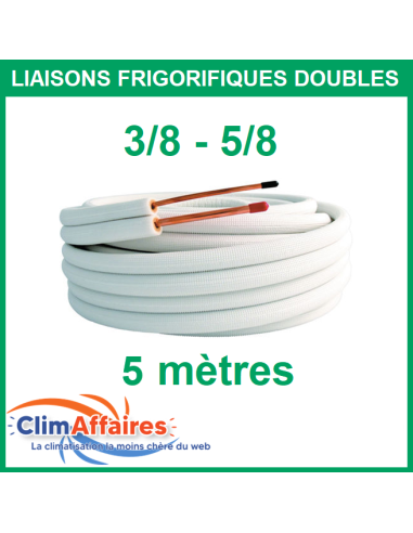 Liaisons frigorifiques cuivre isolées double pour climatisation 3/8 - 5/8 M1de 5 mètres qualité professionnelle