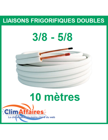 Liaisons frigorifiques cuivre isolées double pour climatisation 3/8 - 5/8 M1de 10 mètres qualité professionnelle