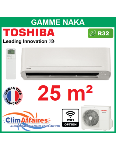 Toshiba Clim Mural Monosplit Réversible NAKA R32 - RAS-B10B2KVG-E + RAS-10B2AVG-E (2,5 kW)