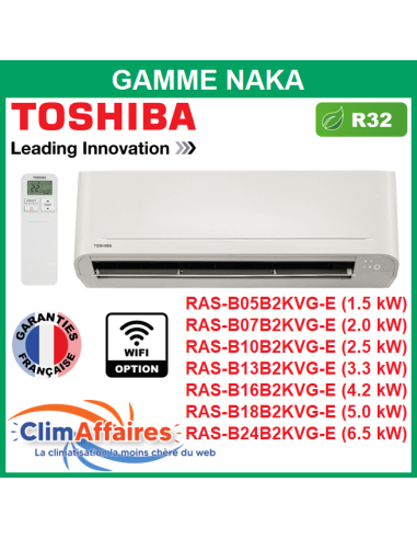 Toshiba Clim multisplit unités intérieures Mural NAKA Réversible R32 - De 1.5 kW à 6.5 kW