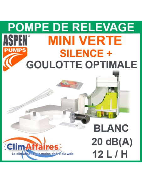 Pompe de relevage Aspen - Silence + OPTIMALE - MINI VERTE - Goulotte Blanche 80 x 60 (12 l/h)