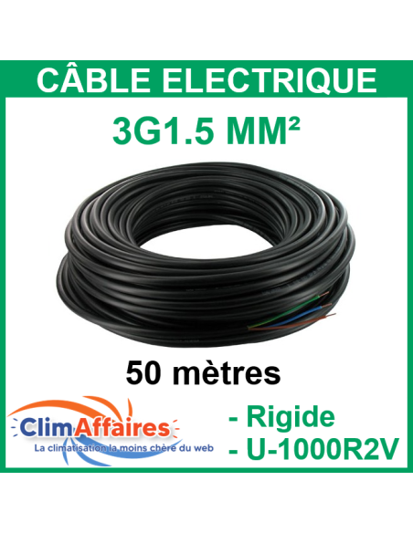 Câble électrique rigide U-1000R2V - 3G1.5 mm² (50 mètres)