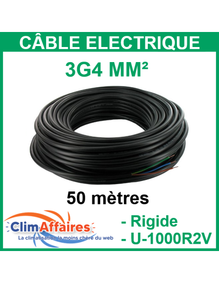 Câble électrique rigide U-1000R2V - 3G4 mm² (50 mètres)