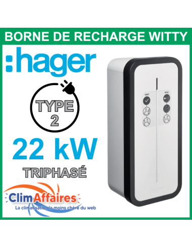 Borne de recharge WITTY Start HAGER (22.0 kW) triphasé - IP55 / T2 / TIC / 32 A / Clé - XEV1K22T2T