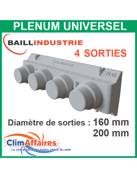 Baillindustrie Plénum universel de soufflage/reprise PL4S prêt à poser 4 sorties modulables (160 mm 