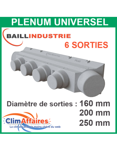 Plénums Baillindustrie universel PL6S de soufflage/reprise prêt à poser 6 sorties modulable (160 / 200  / 250 mm)