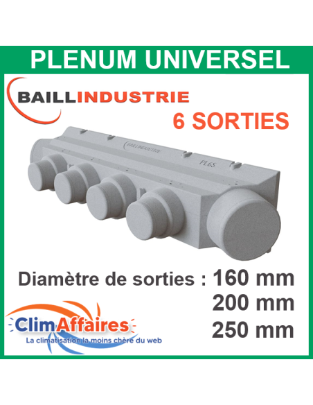 Baillindustrie Plénum universel de soufflage/reprise PL6S prêt à poser 6 sorties modulables (160 mm 