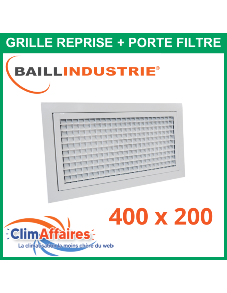 Baillindustrie - Grille de reprise + porte filtre - Aluminium blanc mat - 400x200 mm - GRAB400X200