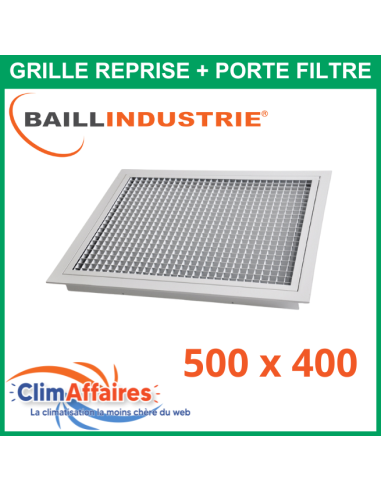 Baillindustrie - Grille de reprise + porte filtre - Aluminium blanc mat - 500X400 mm - GRAB500X400