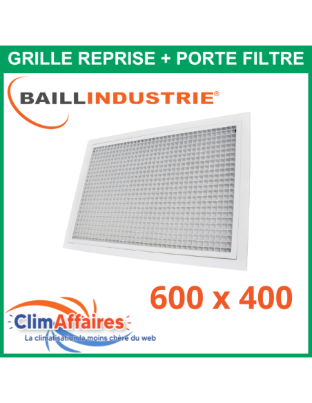 Baillindustrie - Grille de reprise + porte filtre - Aluminium blanc mat - 600X400 mm - GRAB600X400