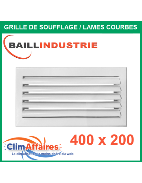 Baillindustrie - Grille de soufflage - Lames courbes à ailettes réglables - Aluminium blanc mat - 40
