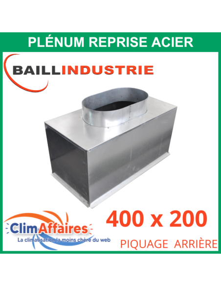 Baillindustrie - Plénum en acier piquage arrière pour grille de reprise porte filtre - 400x200 mm - 