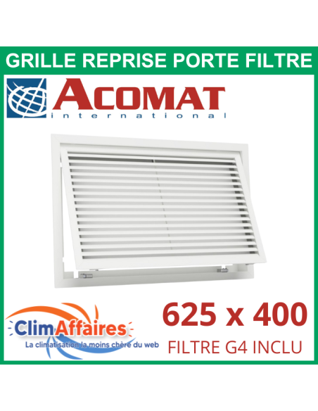 Grille de reprise + porte filtre + filtre G4 - 625x400 mm