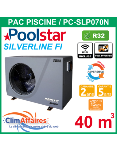 POOLSTAR - Pompe à chaleur piscine - POOLEX - SILVERLINE FULL INVERTER - PC-SLP070N - 6.8 kW (30 à 45 m³)