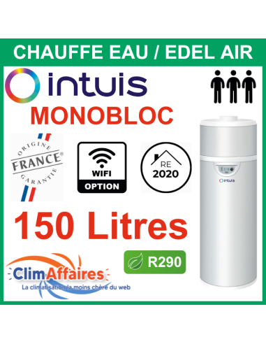 Chauffe Eau Thermodynamique INTUIS / AUER - EDEL AIR MONOBLOC - R290 - Vertical Mural - 150 Litres - 353211