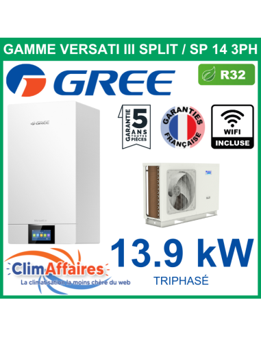 GREE - Versati III Split - SP 14 3PH - Pompe à Chaleur Air/Eau + Kit Hydraulique - Triphasé - 3IGR5091 + 3IGR5092 (13.96 kW)