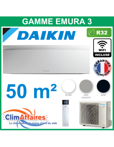 Daikin Climatisation Mono-split - EMURA 3 Bluevolution - R32 - FTXJ50AW/B/S + RXJ50A + WIFI (5.0 kW)