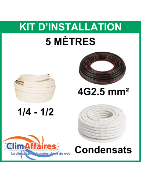 5 mètres - Liaisons Frigorifiques 1/4 - 1/2 + Câble d'interconnexion 4G2.5 mm² + Tuyau Condensat 16 