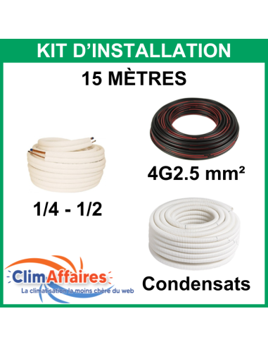 15 mètres - Liaisons Frigorifiques 1/4" - 1/2" + Câble d'interconnexion 4G2.5 mm² + Tuyau Condensat 16 mm