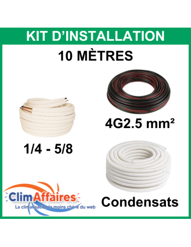 10 mètres - Liaisons Frigorifiques 1/4" - 5/8" + Câble d'interconnexion 4G2.5 mm² + Tuyau Condensat 16 mm
