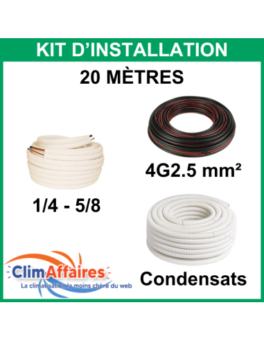 20 mètres - Liaisons Frigorifiques 1/4" - 5/8" + Câble d'interconnexion 4G2.5 mm² + Tuyau Condensat 16 mm