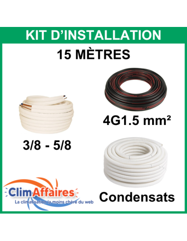15 mètres - Liaisons Frigorifiques 3/8" - 5/8" + Câble d'interconnexion 4G1.5 mm² + Tuyau Condensat 16 mm