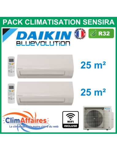 Daikin Climatisation Bisplit - SENSIRA BLUEVOLUTION - R32 - 2MXF50A + 2 x CTXF25F + WIFI (5.0 kW)