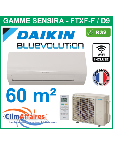Daikin Climatiseur Mural Monosplit Inverter Réversible - SENSIRA BLUEVOLUTION - R32 - FTXF60F + RXF60D9 + WIFI (6.0 kW)