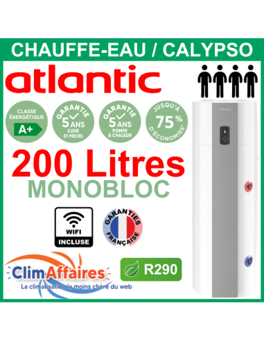 Chauffe-Eau Thermodynamique Atlantic - Gamme CALYPSO CONNECTÉ - Sur Socle - 200 Litres - 286047