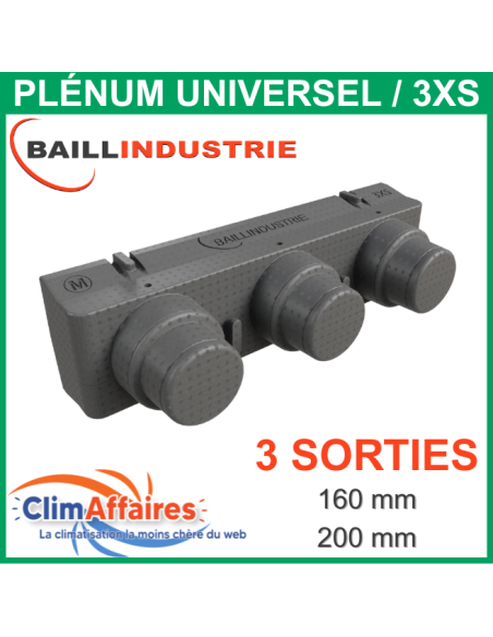 Baillindustrie Plénum Universel Prêt à Poser Soufflage/Reprise - 3XS - 3 sorties modulable (160 mm /
