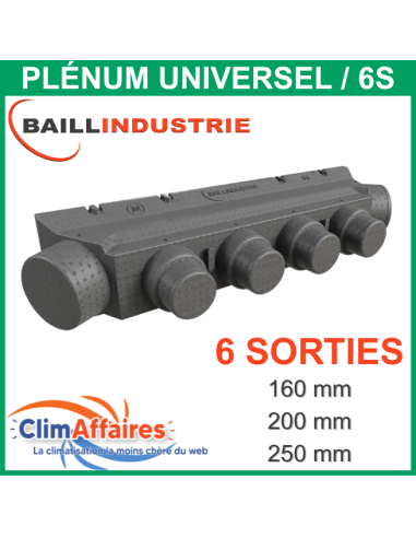 Baillindustrie Plénum Universel Prêt à Poser Soufflage/Reprise - 6 sorties modulable (160 mm / 200 mm / 250 mm) - 6S
