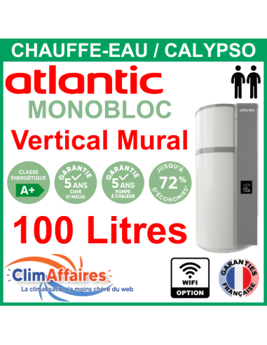Chauffe-Eau Thermodynamique Atlantic - Gamme CALYPSO - Vertical Mural - Air Extérieur - 100 Litres - 234510