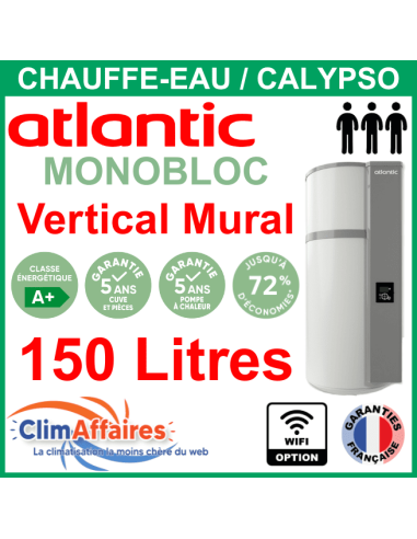 Chauffe-Eau Thermodynamique Atlantic - Gamme CALYPSO CONNECTÉ - Mural - 150 Litres - 234515