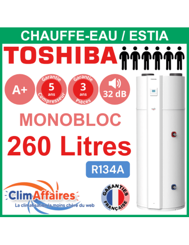 Chauffe-Eau Thermodynamique TOSHIBA - ESTIA - MONOBLOC - HWS-G2601CNMR-E (260 L)